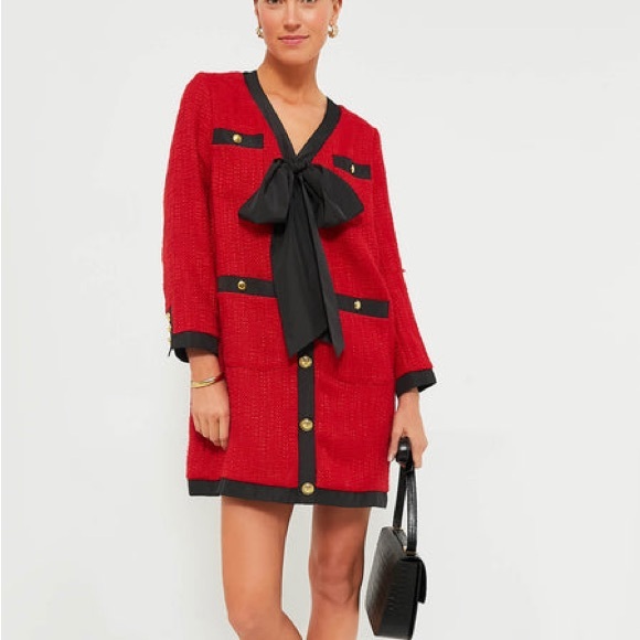 Tuckernuck POMANDER PLACE Red Coco Tweed Bow Dress size L NWT old money - Picture 8 of 8